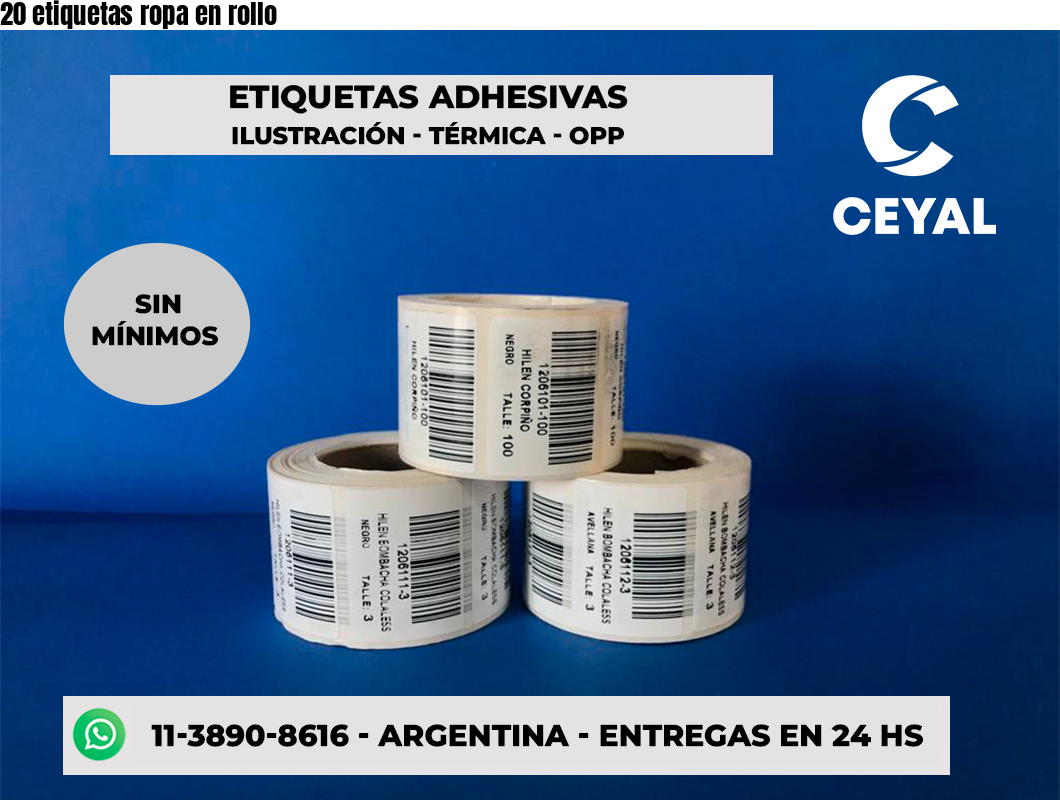 20 etiquetas ropa en rollo