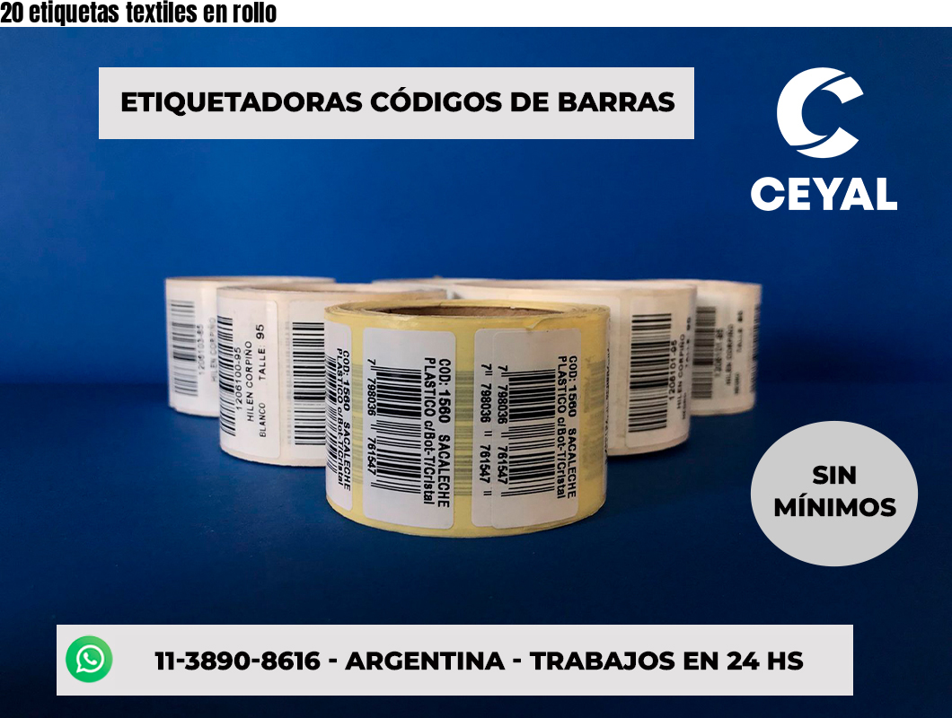 20 etiquetas textiles en rollo