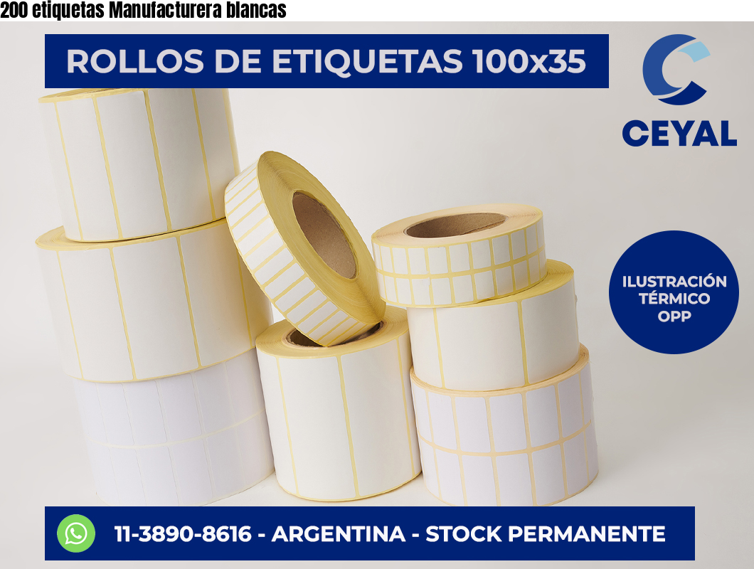 200 etiquetas Manufacturera blancas