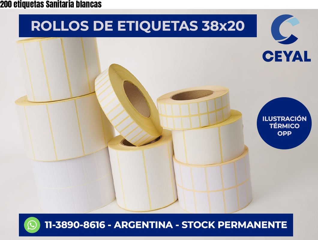 200 etiquetas Sanitaria blancas