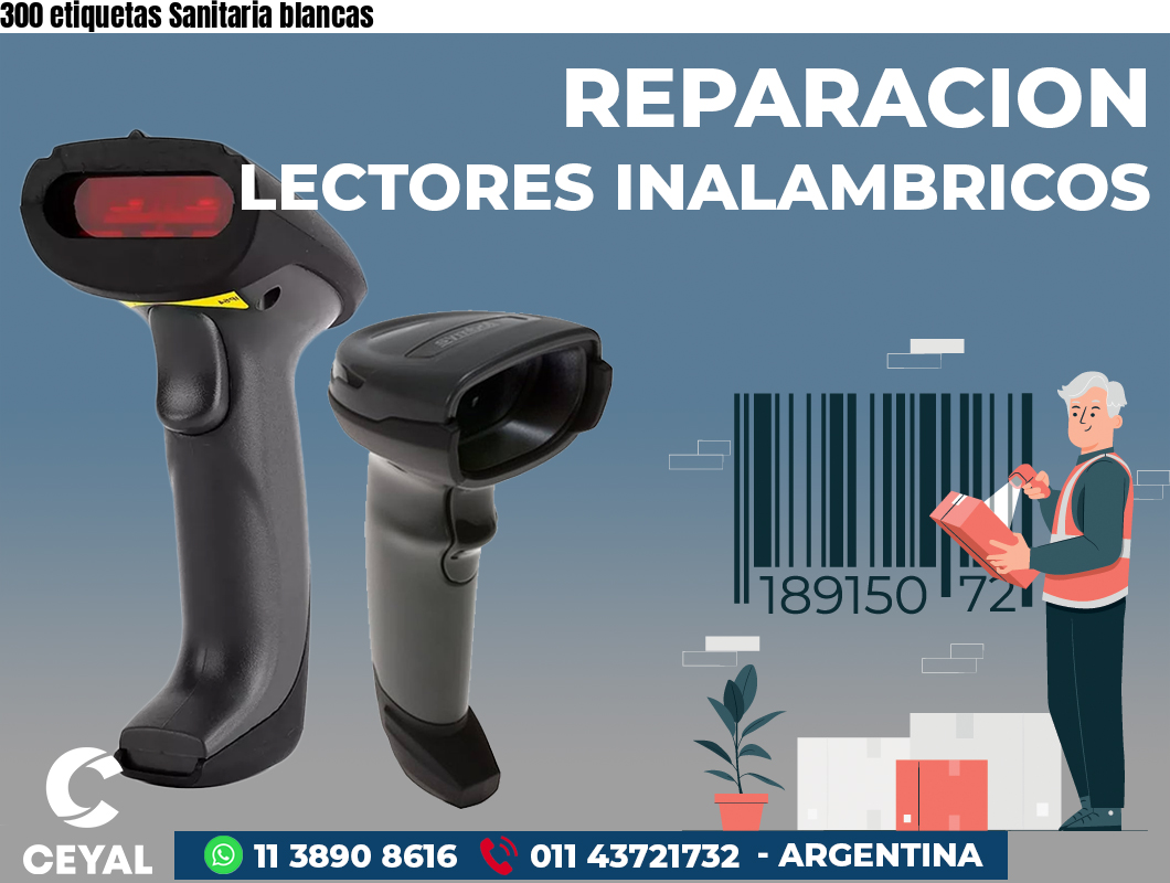 300 etiquetas Sanitaria blancas