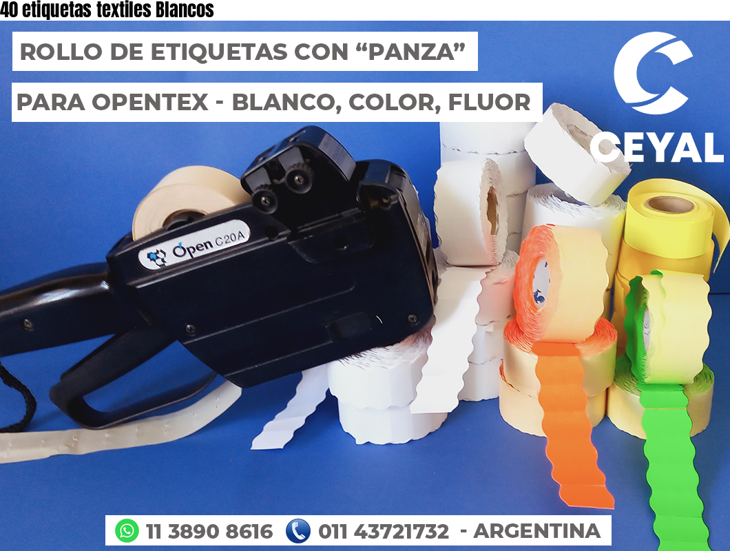 40 etiquetas textiles Blancos