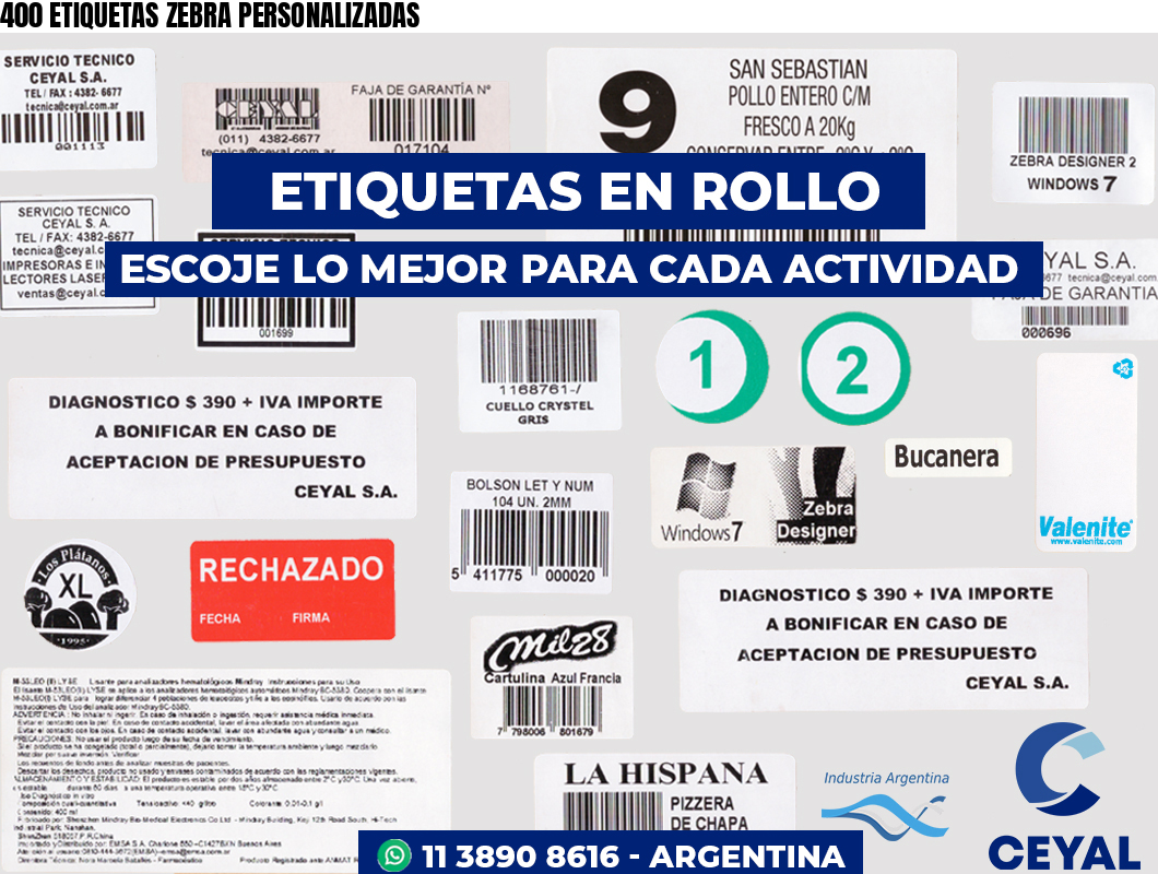 400 ETIQUETAS ZEBRA PERSONALIZADAS