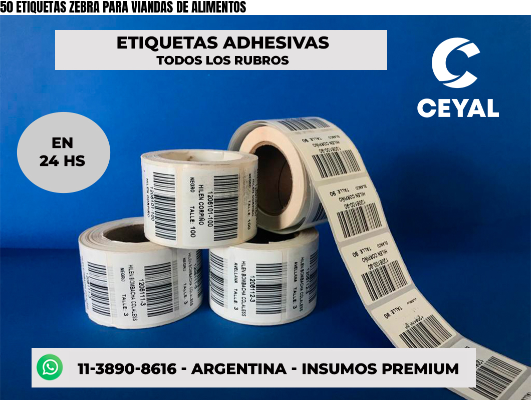 50 ETIQUETAS ZEBRA PARA VIANDAS DE ALIMENTOS