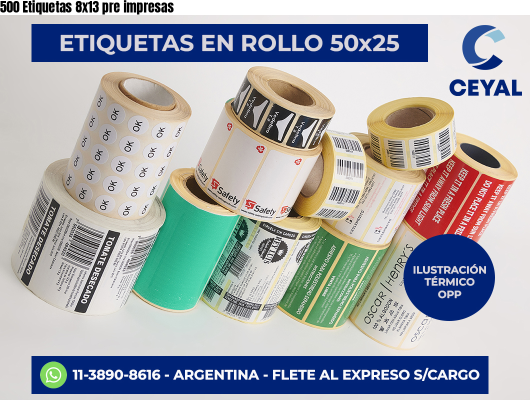 500 Etiquetas 8×13 pre impresas