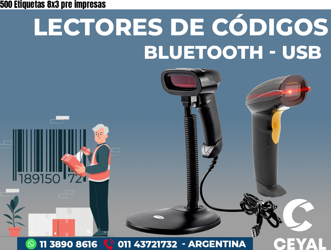 500 Etiquetas 8x3 pre impresas