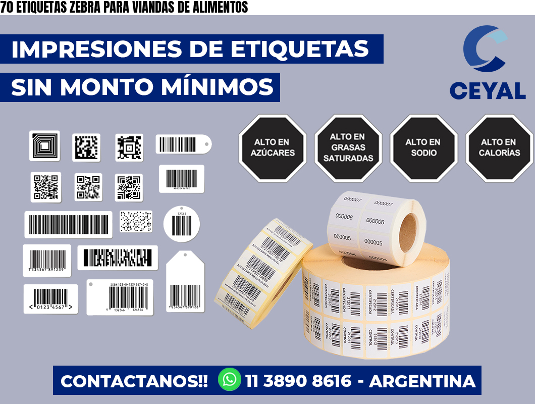 70 ETIQUETAS ZEBRA PARA VIANDAS DE ALIMENTOS