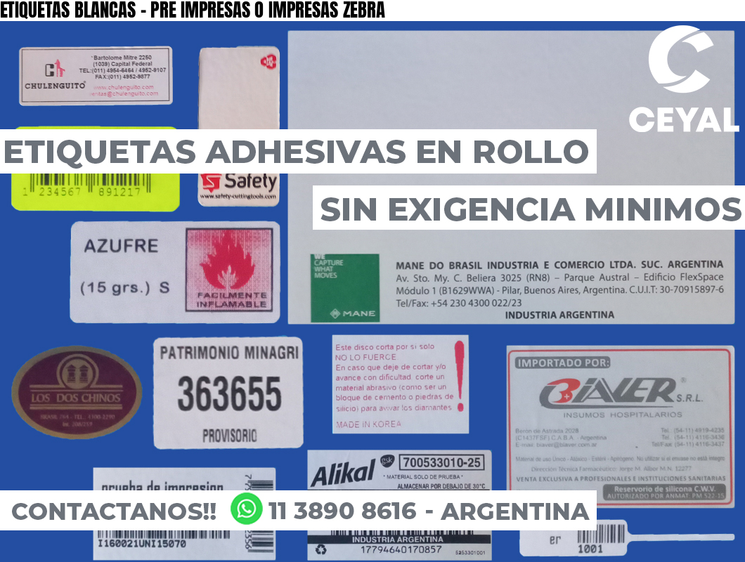 ETIQUETAS BLANCAS - PRE IMPRESAS O IMPRESAS ZEBRA