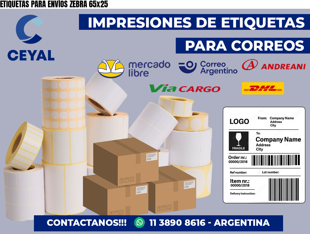 ETIQUETAS PARA ENVÍOS ZEBRA 65×25
