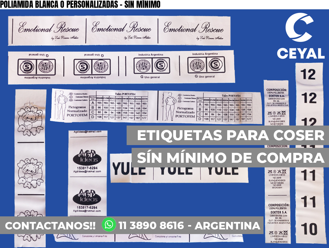 POLIAMIDA BLANCA O PERSONALIZADAS – SIN MÍNIMO
