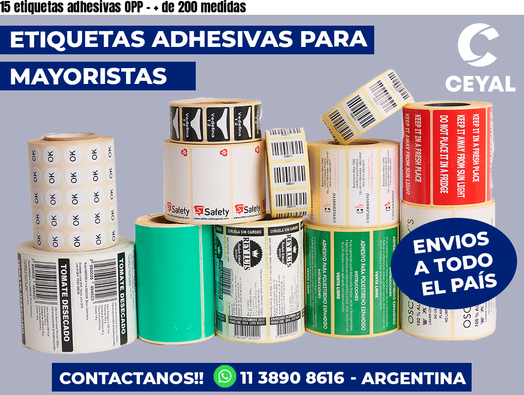 15 etiquetas adhesivas OPP – + de 200 medidas