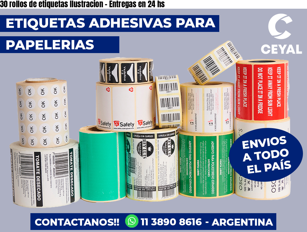 30 rollos de etiquetas Ilustracion - Entregas en 24 hs