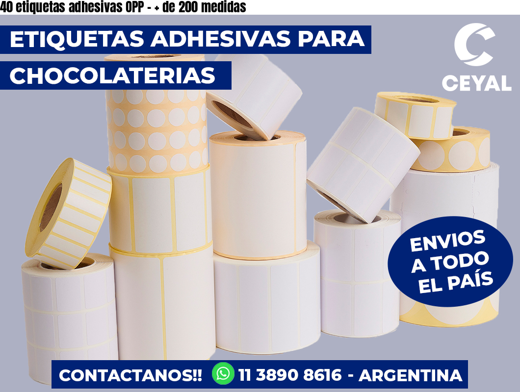 40 etiquetas adhesivas OPP - + de 200 medidas