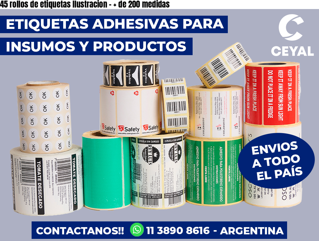 45 rollos de etiquetas Ilustracion – + de 200 medidas