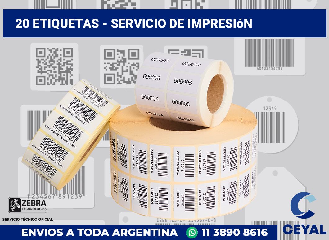 20 etiquetas - servicio de impresión