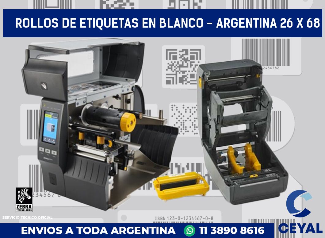 Rollos de etiquetas en blanco - Argentina 26 x 68