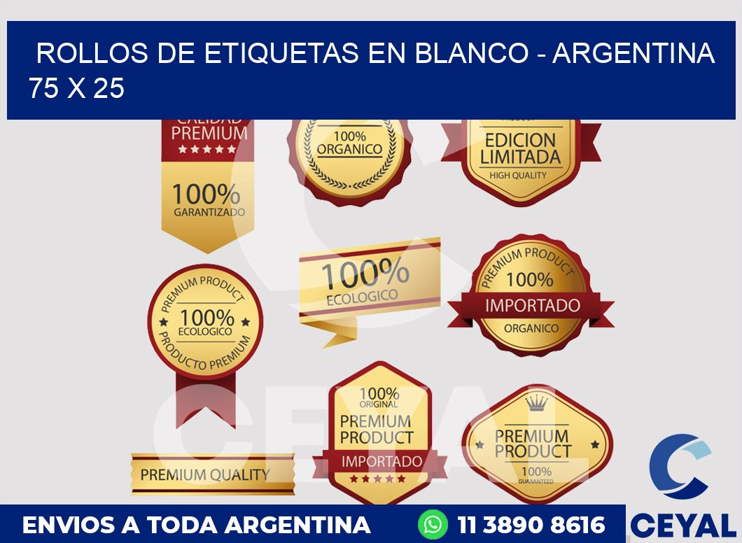 Rollos de etiquetas en blanco - Argentina 75 x 25