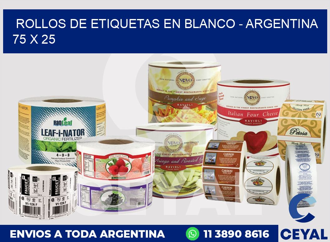 Rollos de etiquetas en blanco – Argentina 75 x 25