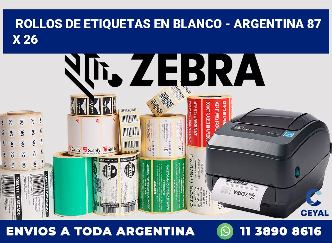 Rollos de etiquetas en blanco – Argentina 87 x 26