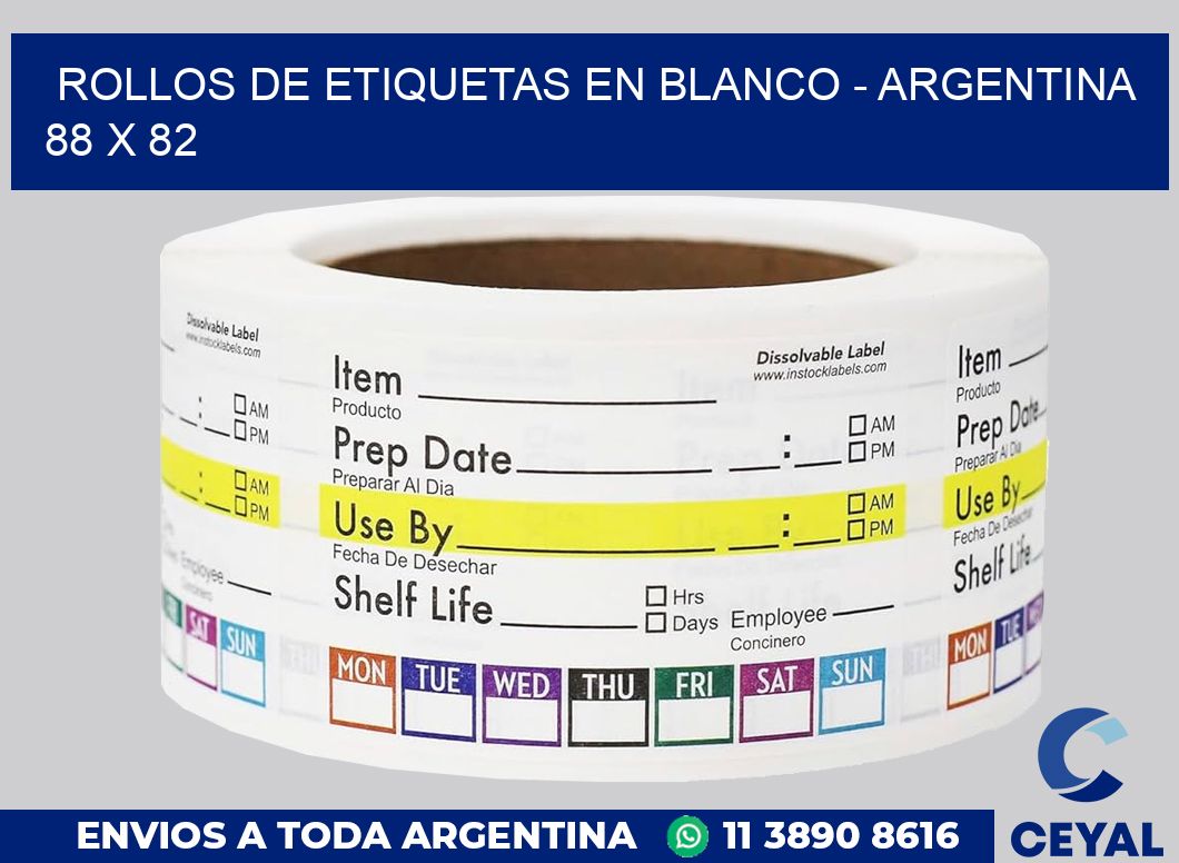 Rollos de etiquetas en blanco – Argentina 88 x 82