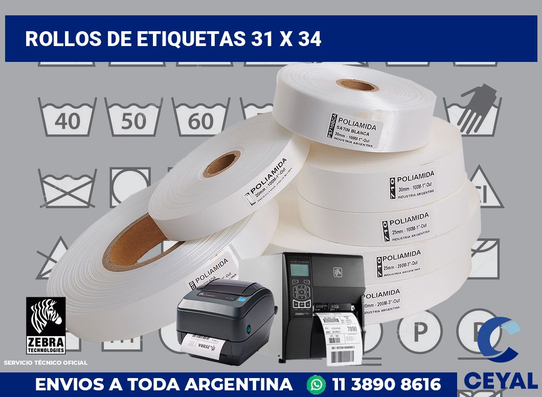 rollos de etiquetas 31 x 34