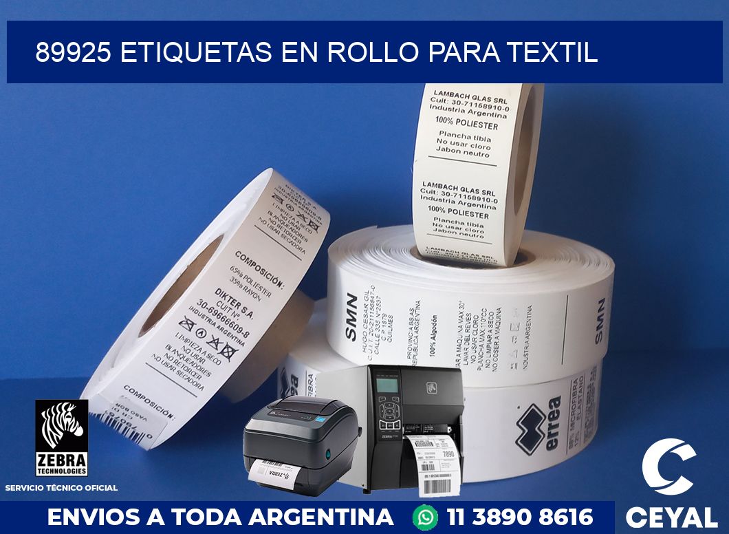 89925 etiquetas en rollo para textil