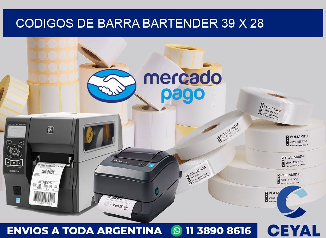 Codigos de barra Bartender 39 x 28