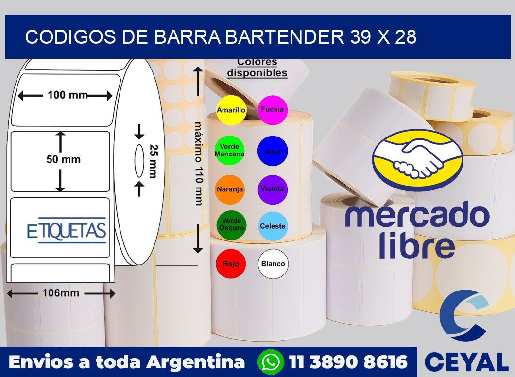 Codigos de barra Bartender 39 x 28