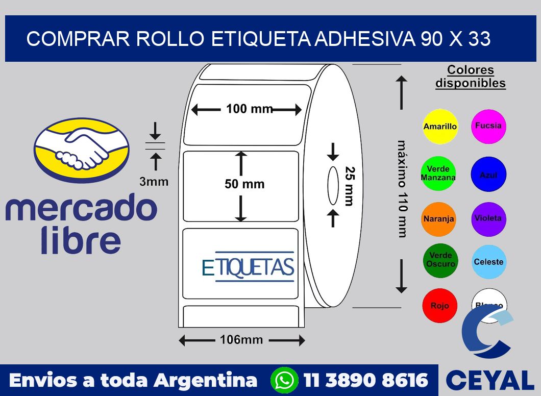 Comprar rollo etiqueta adhesiva 90 x 33