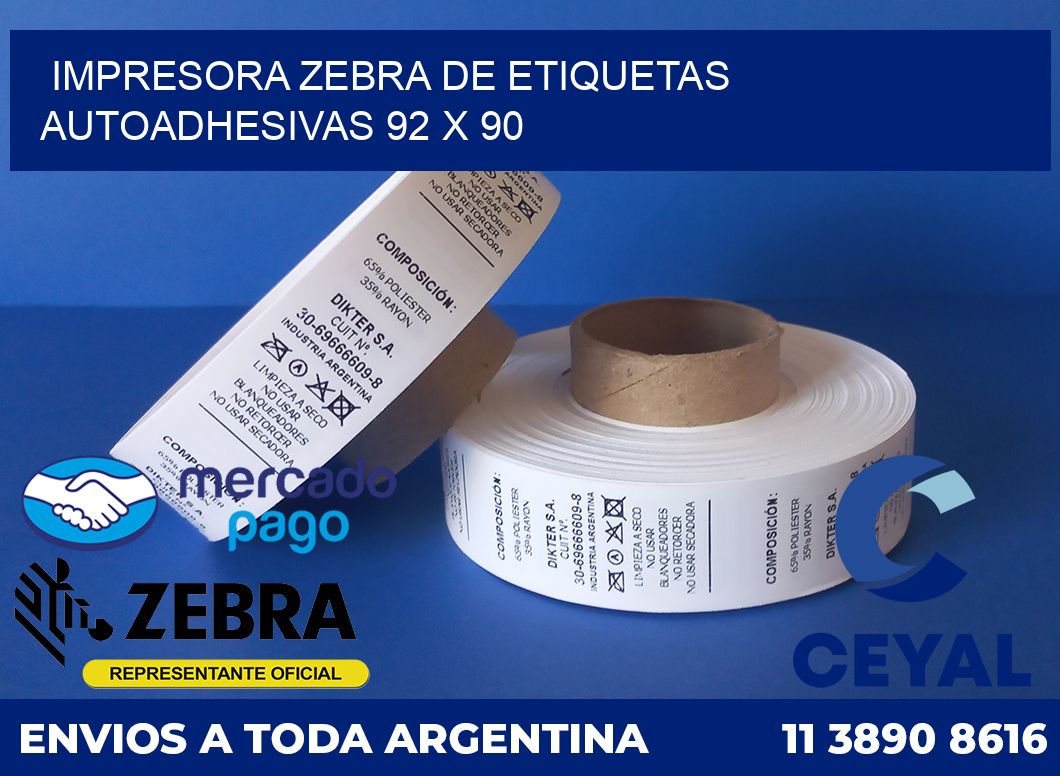 Impresora Zebra de etiquetas autoadhesivas 92 x 90