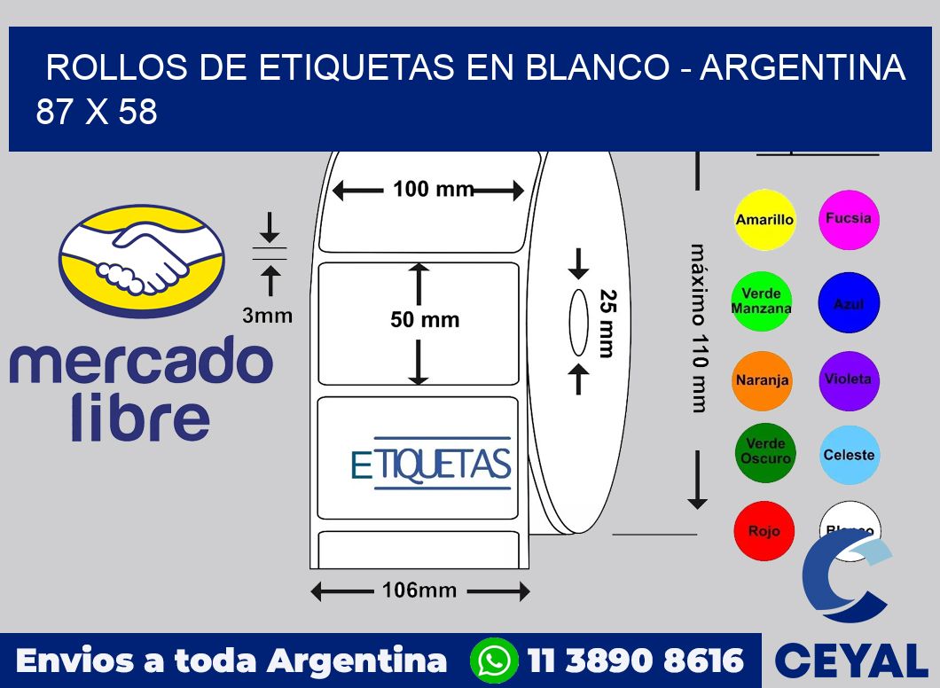 Rollos de etiquetas en blanco – Argentina 87 x 58