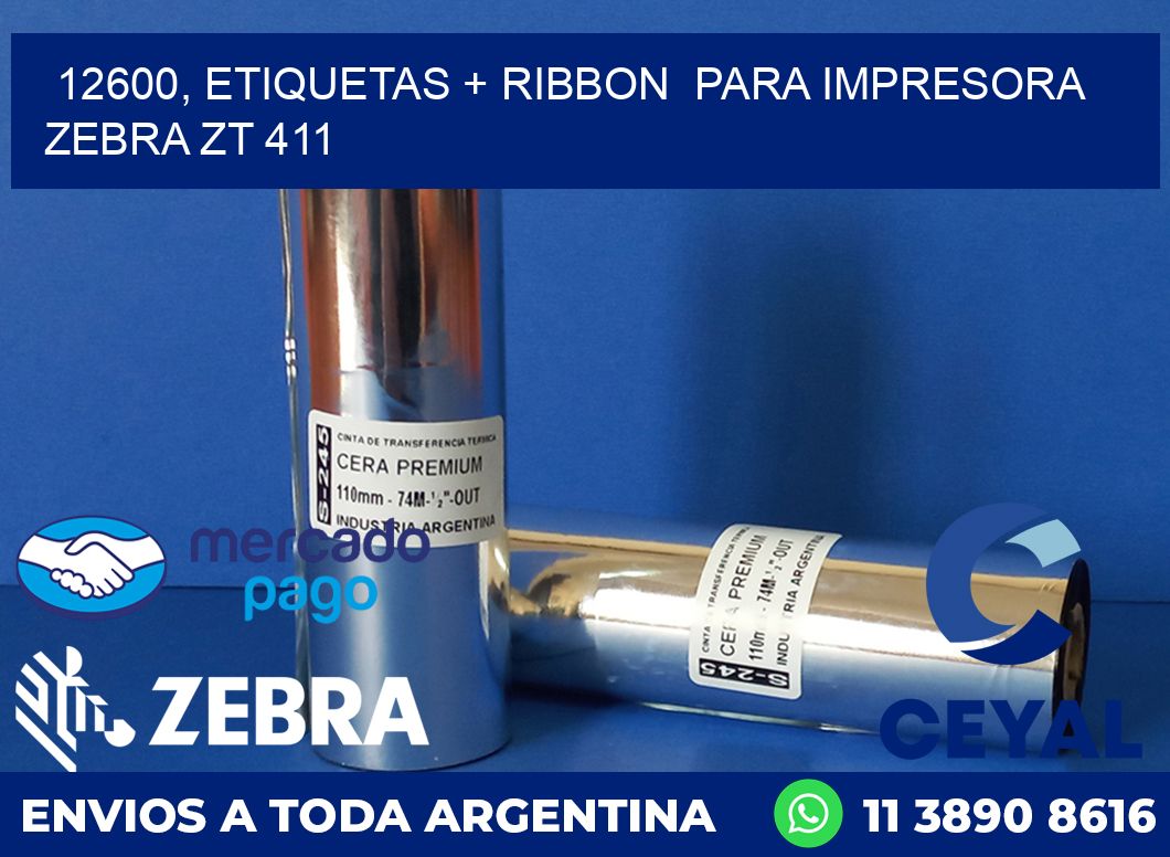 12600, etiquetas + ribbon  para impresora zebra ZT 411