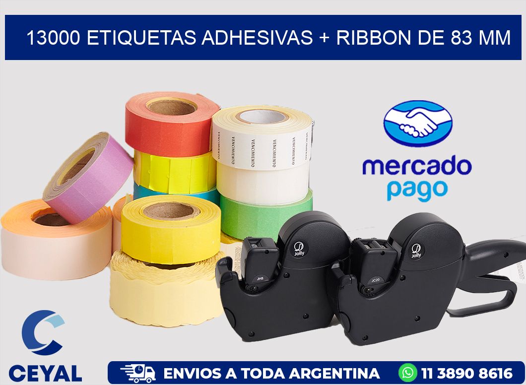 13000 ETIQUETAS ADHESIVAS + RIBBON DE 83 MM