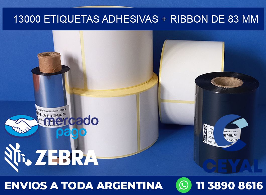 13000 ETIQUETAS ADHESIVAS + RIBBON DE 83 MM