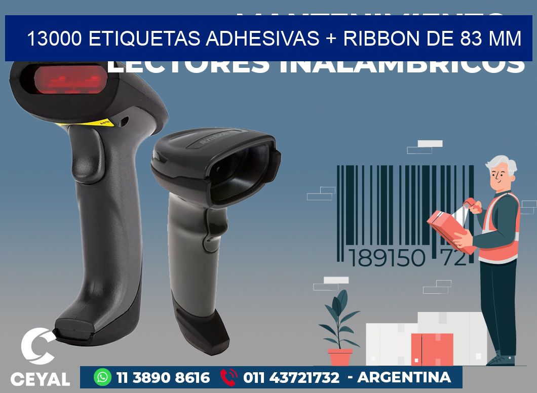 13000 ETIQUETAS ADHESIVAS + RIBBON DE 83 MM
