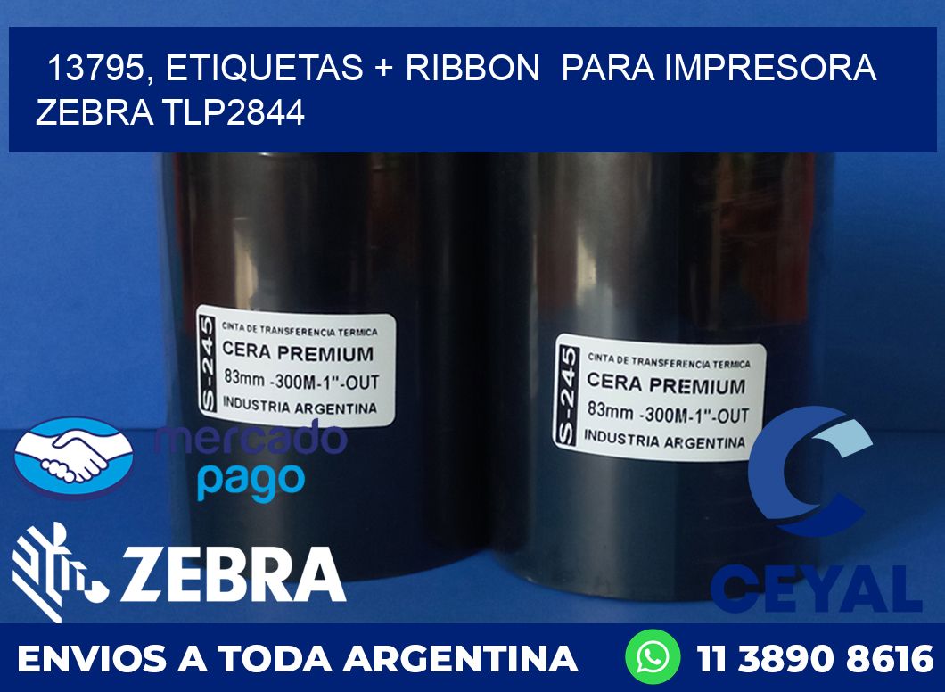 13795, etiquetas + ribbon  para impresora zebra TLP2844