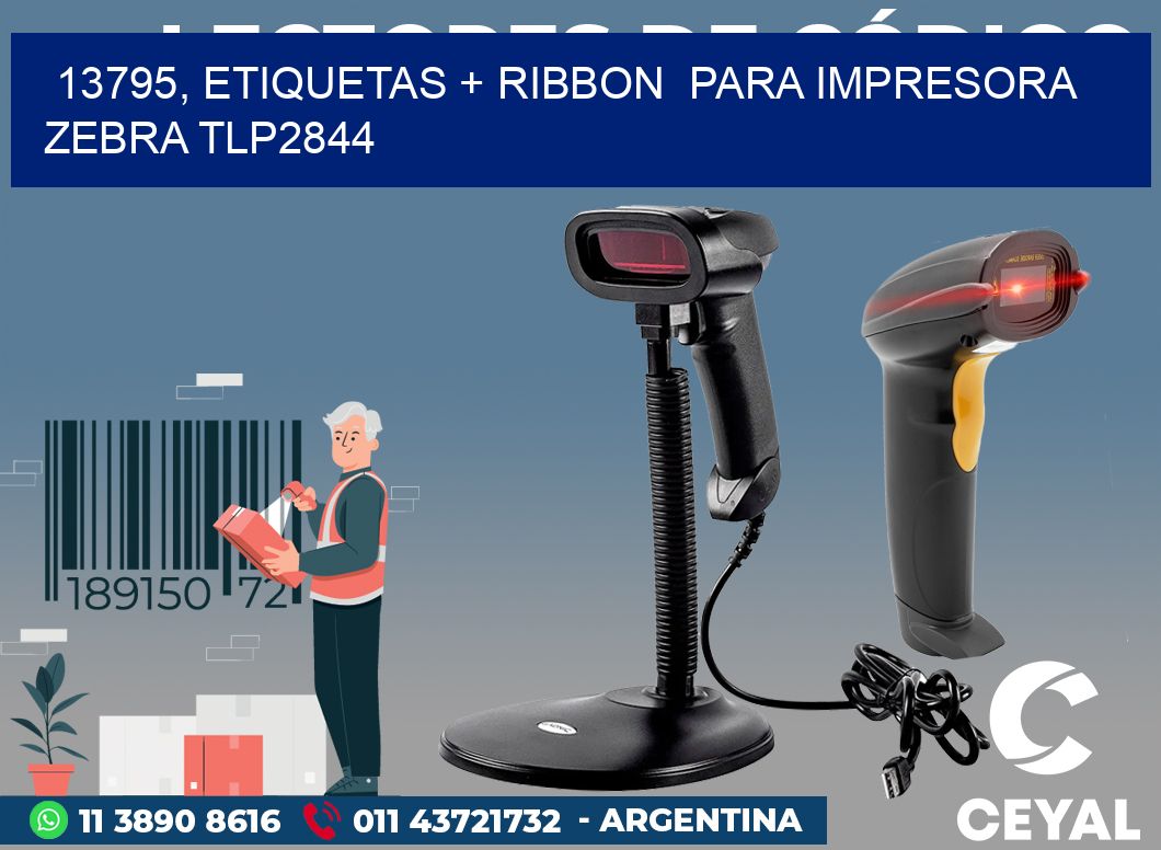 13795, etiquetas + ribbon  para impresora zebra TLP2844