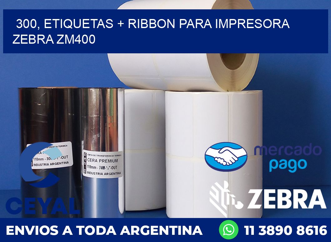 300, etiquetas + ribbon para impresora zebra ZM400