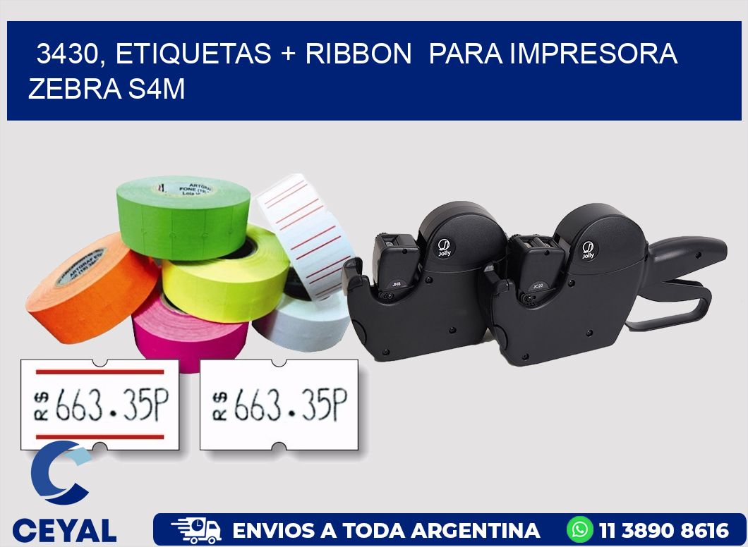 3430, etiquetas + ribbon para impresora zebra S4M