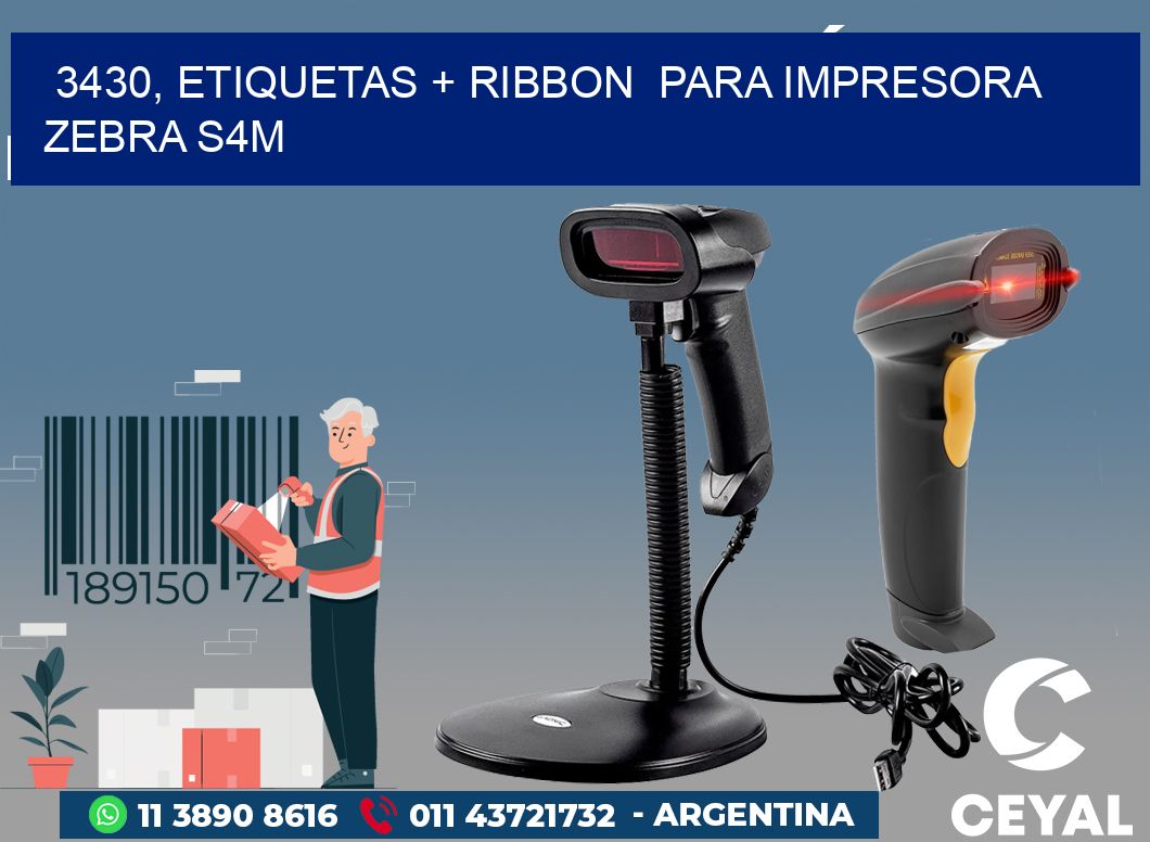 3430, etiquetas + ribbon para impresora zebra S4M