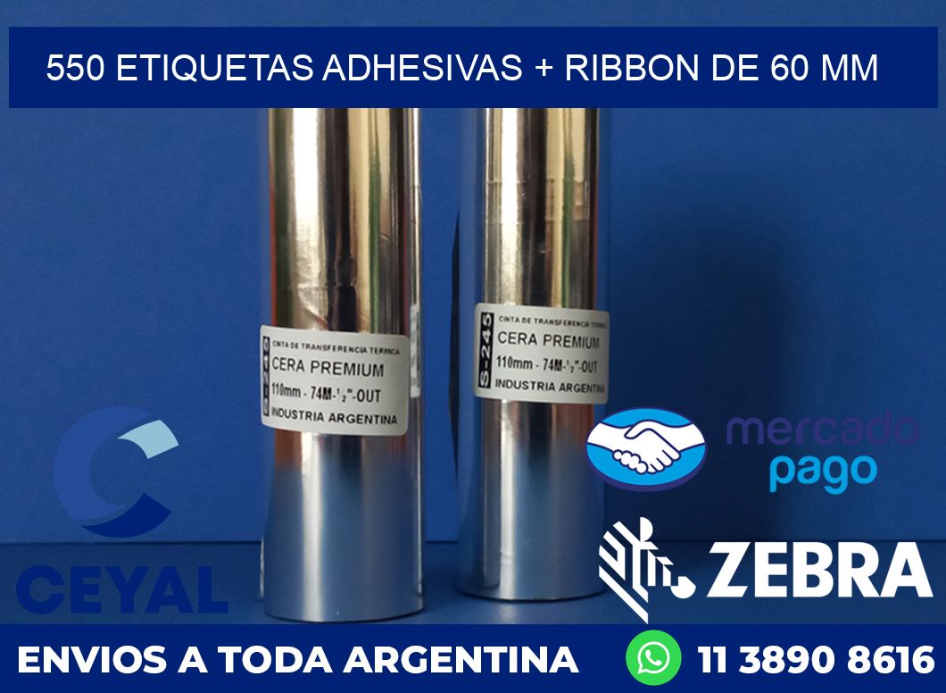 550 ETIQUETAS ADHESIVAS + RIBBON DE 60 MM