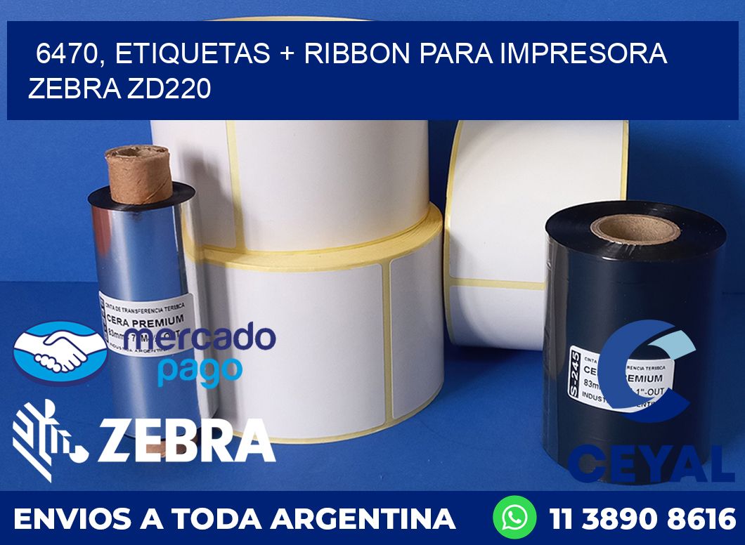 6470, etiquetas + ribbon para impresora zebra zd220