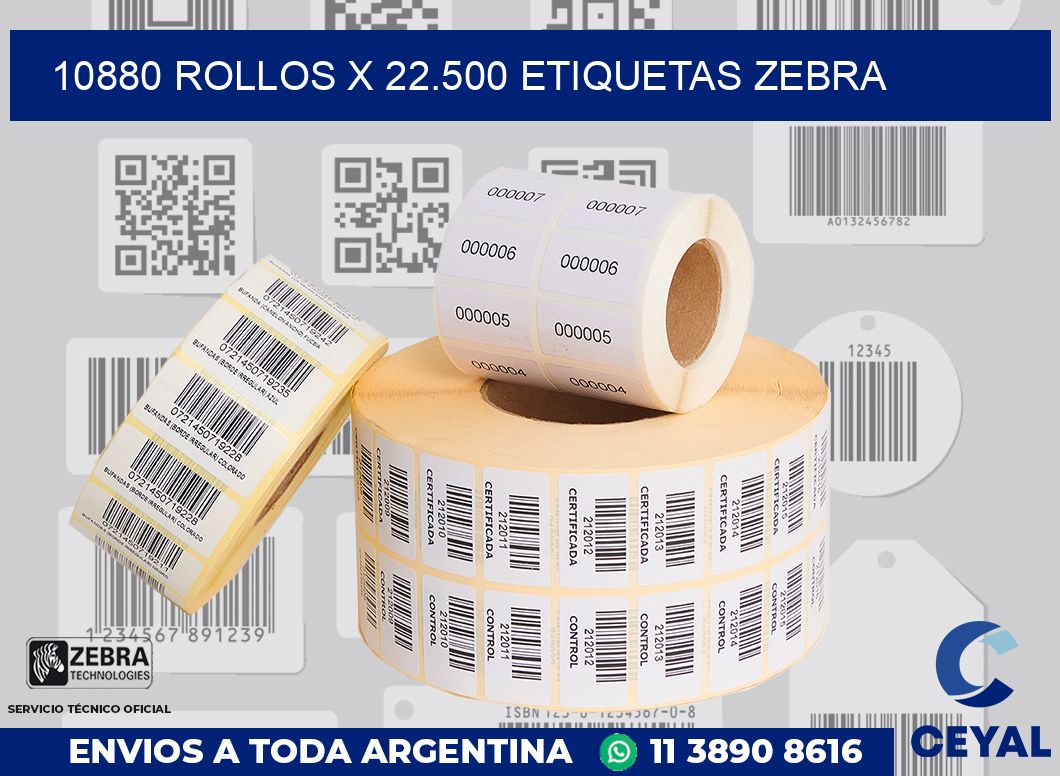 10880 Rollos x 22.500 etiquetas zebra