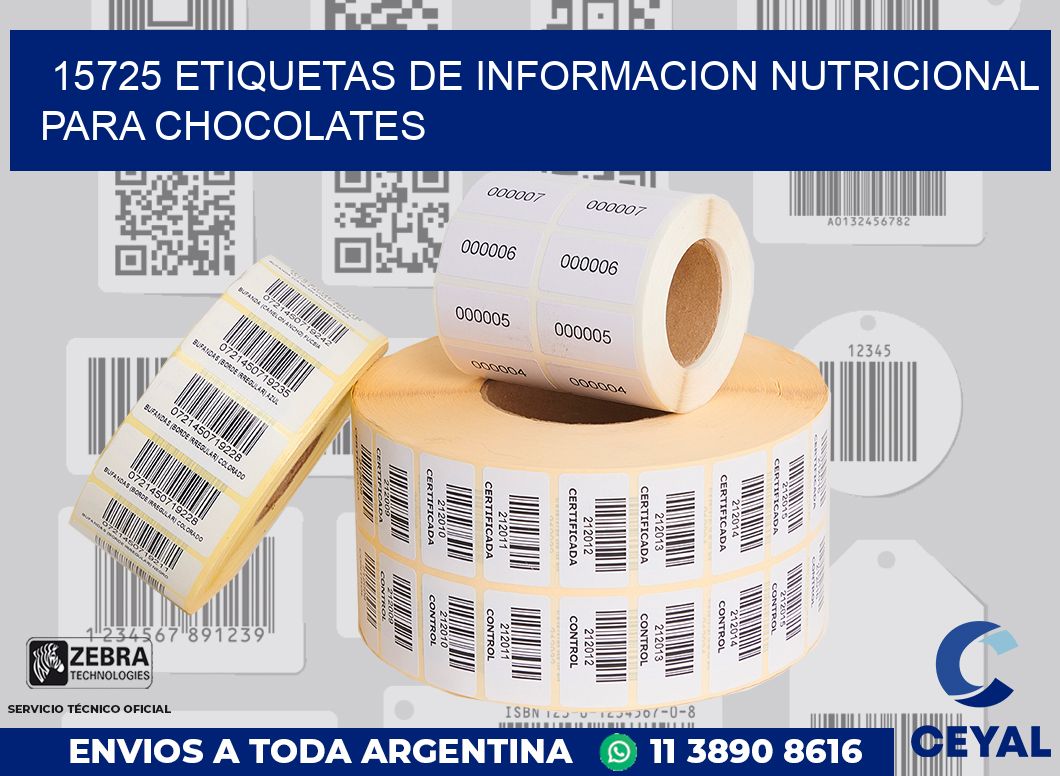 15725 ETIQUETAS DE INFORMACION NUTRICIONAL PARA CHOCOLATES