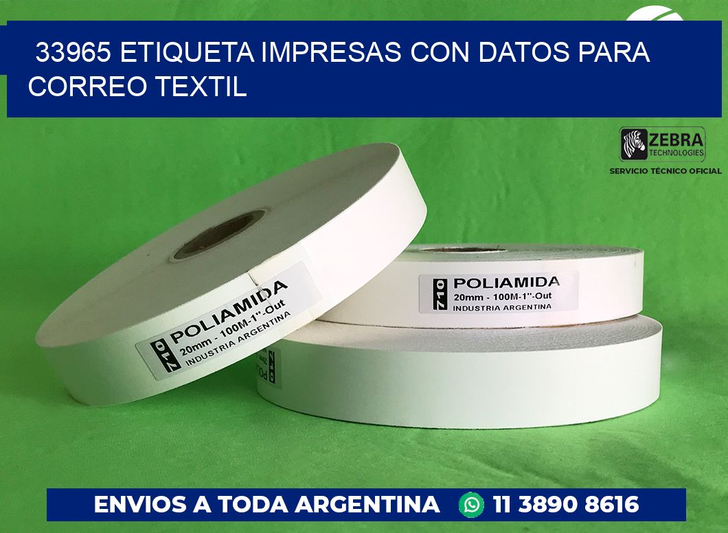 33965 ETIQUETA IMPRESAS CON DATOS PARA CORREO TEXTIL