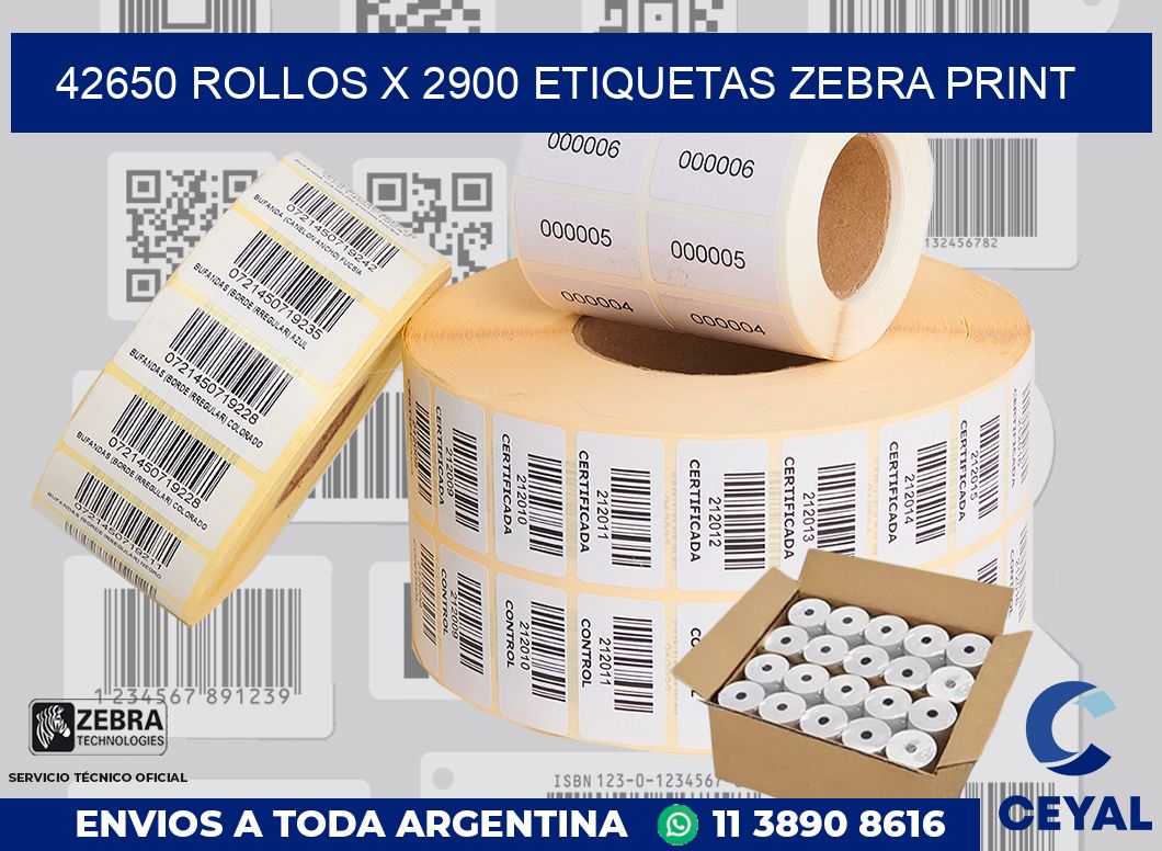 42650 Rollos x 2900 etiquetas zebra print