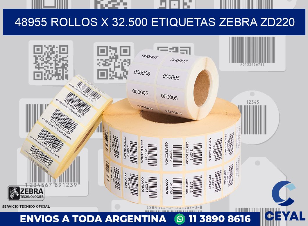 48955 Rollos x 32.500 etiquetas zebra zd220