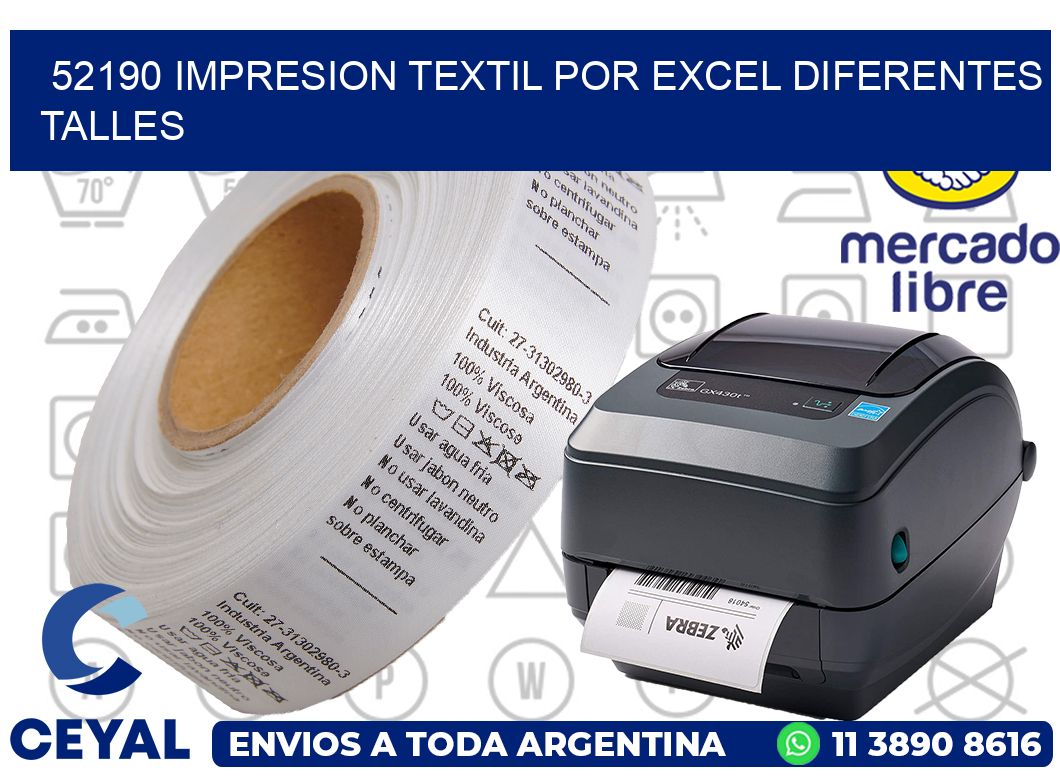 52190 IMPRESION TEXTIL POR EXCEL DIFERENTES TALLES