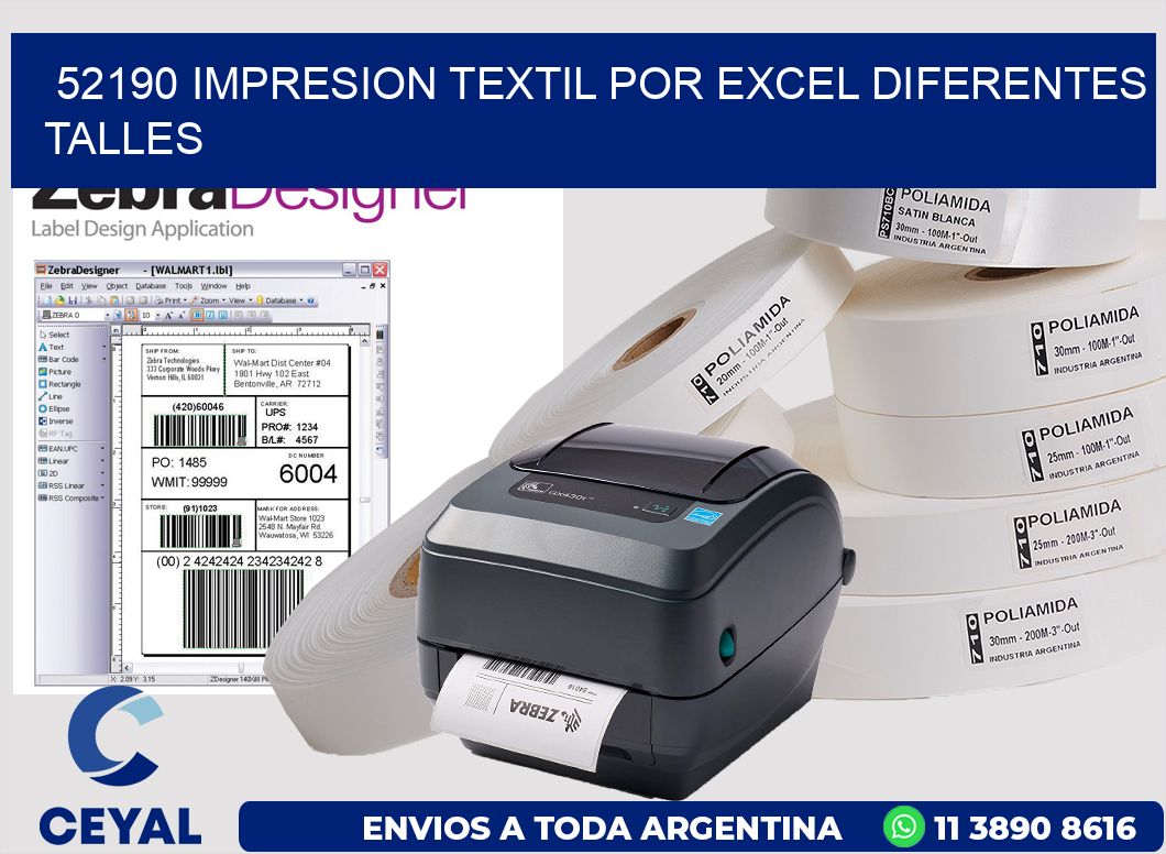 52190 IMPRESION TEXTIL POR EXCEL DIFERENTES TALLES