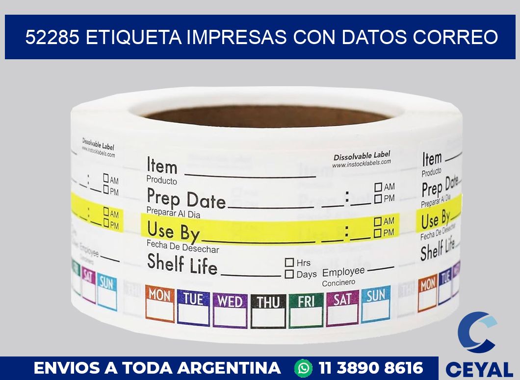 52285 ETIQUETA IMPRESAS CON DATOS CORREO